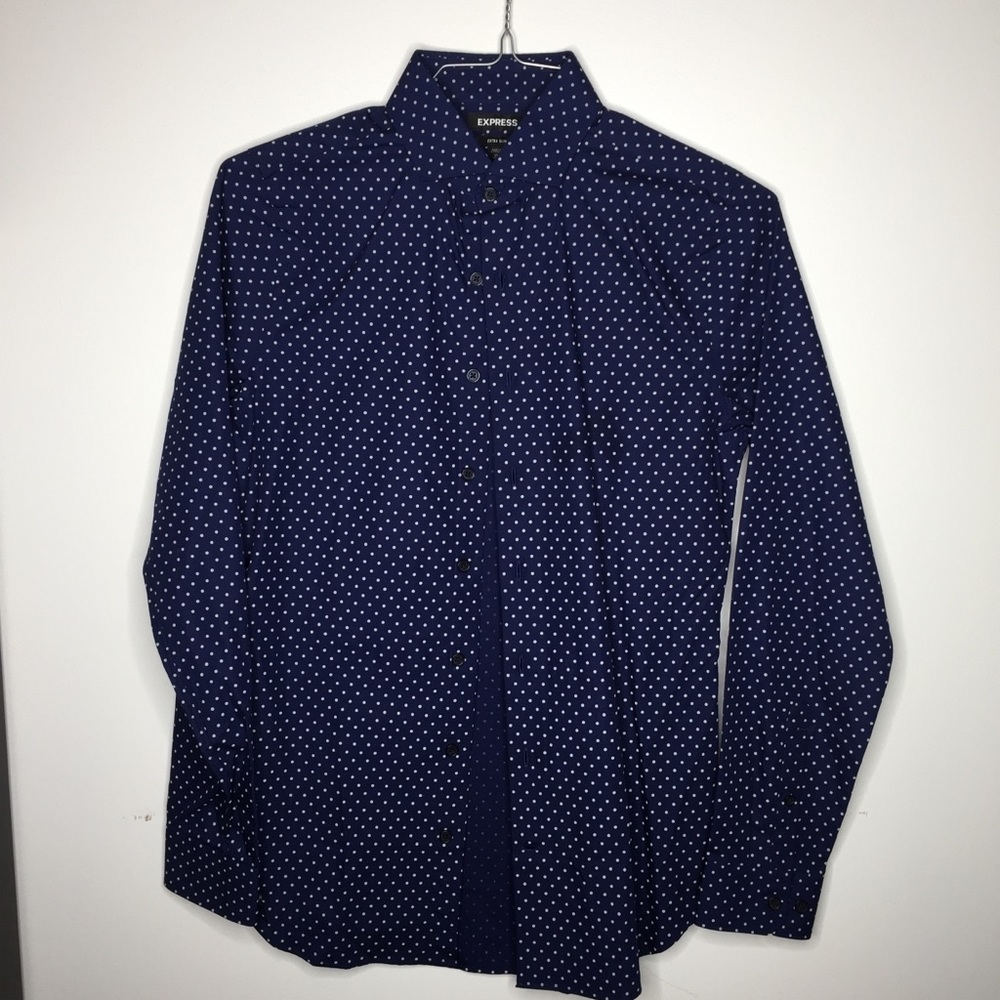 Express Navy/Royal Blue and White Polkadot Shirt